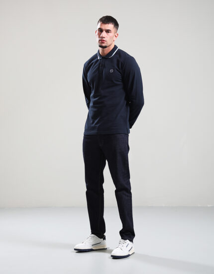 Siren Long Sleeve Tipped Polo Shirt // Navy