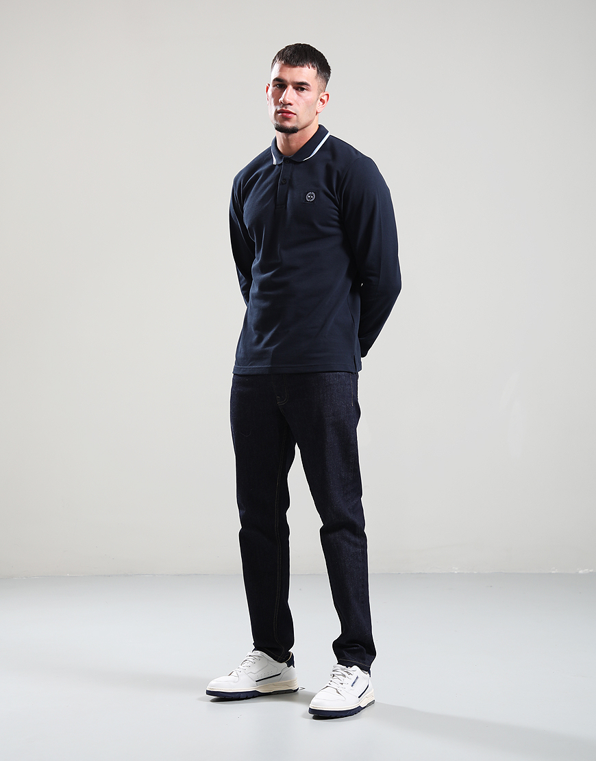 Siren Long Sleeve Tipped Polo Shirt // Navy